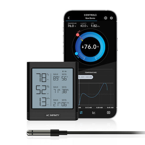 AC Infinity CLOUDCOM B1, Smart Thermo-Hygrometer with Data App, 12 ft. Sensor Probe