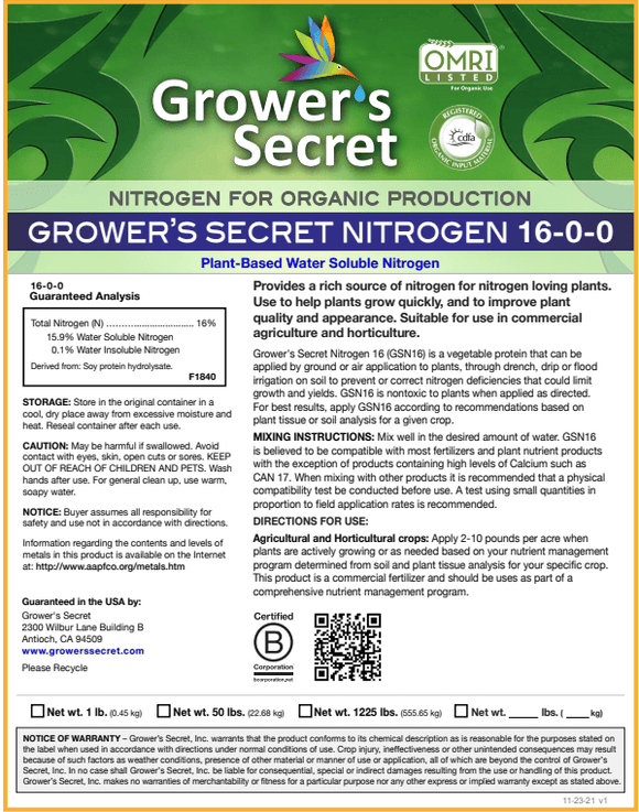 Grower's Secret Nitrogen 16-0-0